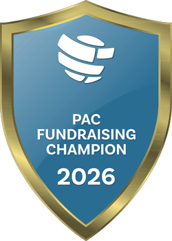 PAC Fundraising Champion 2026 blue badge