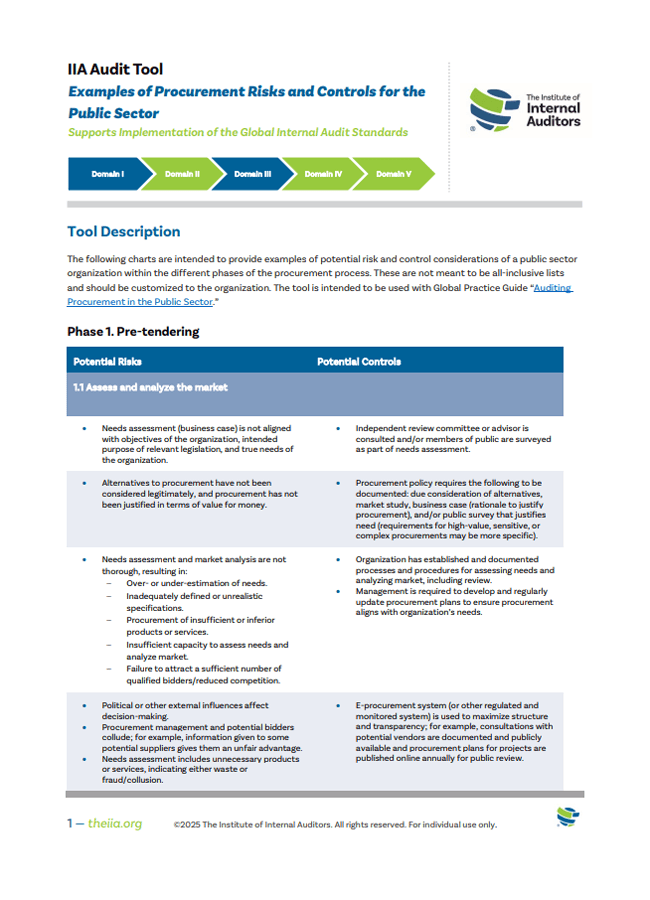Examples of Procurement Risks and Controls for the Public Sector