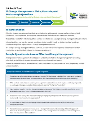 IIA Audit Tool: IT Change Management &ndash; Risks, Controls, and Walkthrough Questions
