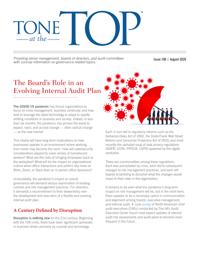 Tone at the Top: The Board’s Role in an Evolving Internal Audit Plan