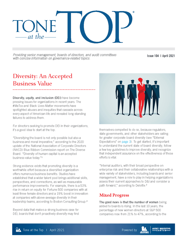 Tone at the Top: Diversity: An Accepted Business Value