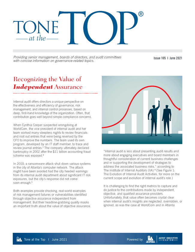 Tone at the Top: Recognizing the Value of Independent Assurance