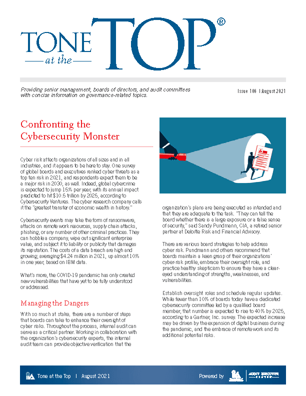 Tone at the Top: Confronting the Cybersecurity Monster