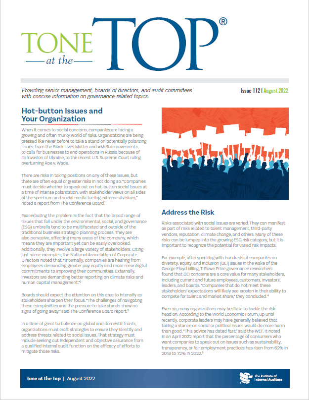 Tone at the Top: Hot-button Issues and Your Organization