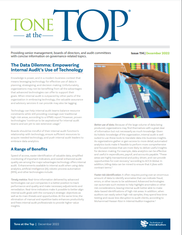 Tone at the Top: The Data Dilemma: Empowering Internal Audit’s Use of Technology